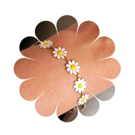 Aneneiceera Vintage Daisy Bracelet Gold Daisy Flower Bracelet Flower Chain Bracelet Wedding Flower Bracelet Hand Chain Jewellery For Women, Zinc, No Gemstone
