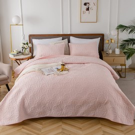 HENGWEI Quilts Queen Set, Bedspread for Queen Beds, Floral Pattern Coverlet (90"x 92") with 2 Pillow Shams (20"x26"), Ultrasonic Embossed, Double Side Stiching, 3 Piece