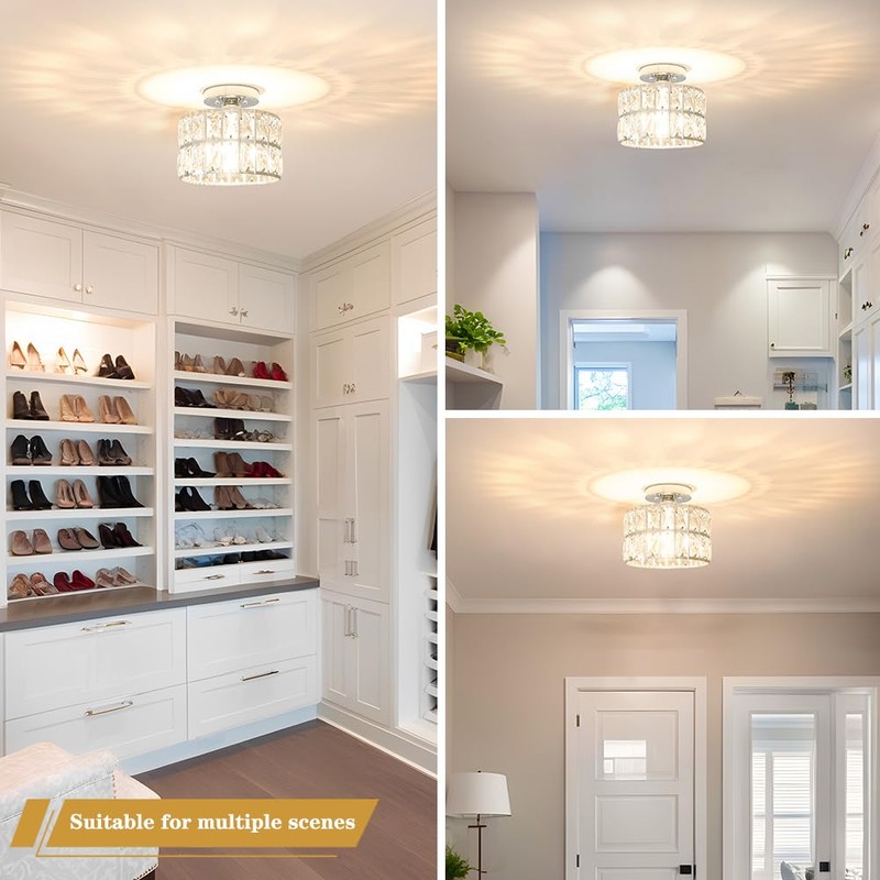 Lxybcce Crystal Ceiling Light Fixture, Modern Chrome Crystal Chandelier, Small