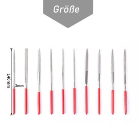 Mesee Mini Diamond Files Set, 10 Pieces Titanium-Coated Diamond Needle File Set, Diamond Coated Tool Files with Precision Coating for Modelling and Deburring Jade Metals 3 x 140 mm