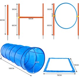 XiaZ XiaZ Dog Agility Course Backyard Set, Dog Obstacle Course Training Starter Kit Pet Outdoor Game with Tunnel, Agility Hurdle, Weave Poles, Jump Ring, Pause Box, Collapsible Dog Bowls and Storage Bag