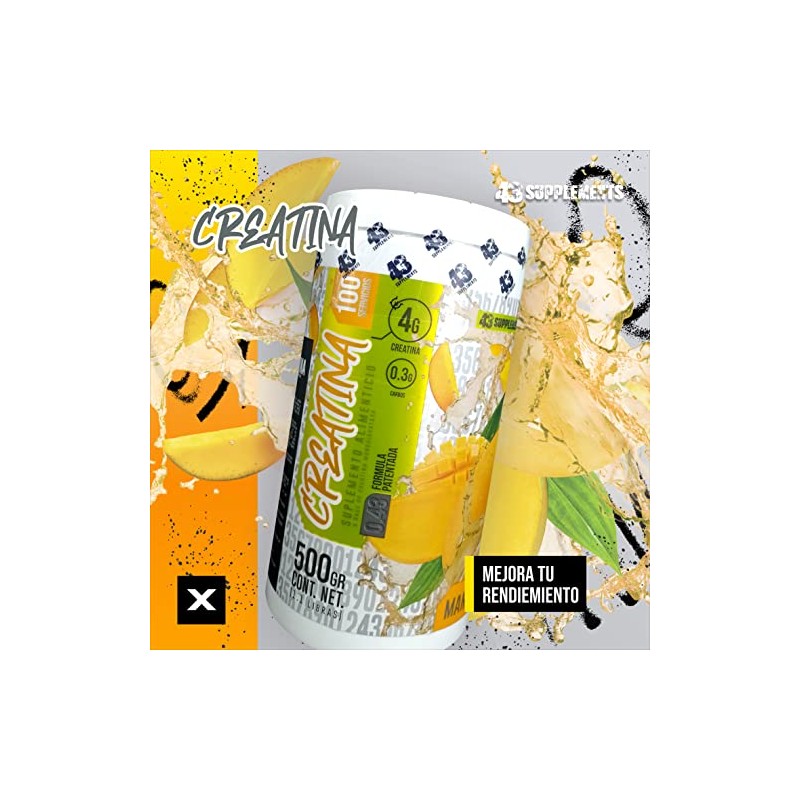 Creatina Monohidratada 43 SUPPLEMENTS 500 Gramos para 100 Porciones Sabor