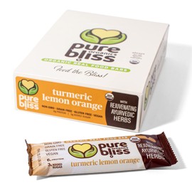 Organic Real Food Bars (Turmeric Lemon Orange) Grain Free - Paleo Friendly - Non-GMO, Gluten Free, Vegan, Nutrition Bars, Super Food Energy Bars, Ayurvedic & Adaptogen Herb Blend, Healthy Snack, Breakfast Bars, Dairy Free, Soy Free, Pure Bliss Organics (1.7 oz, 12-Pack Case)
