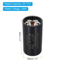 PATIKIL Motor Start Capacitor, 2 Pcs 64-77uf 250V 50/60Hz CD60 Run Capacitor for Electric Motor Starts, Black