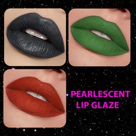 Gray Black Green Red Metallic Lipstick for Women,High Pigment Glitter Sparkling Liquid Lipstick,Long Lasting Waterproof Lightweight Non-Drying Bold Dark Lip Gloss for Gothic Stage Makeup,Vegan