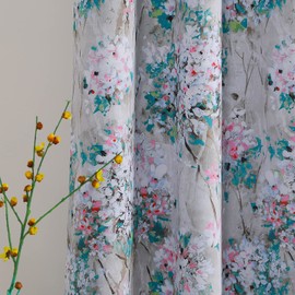 MYSKY HOME Floral Blackout Curtains 72 inches Long Pink and Blue Curtains Farmhouse Curtains Room Darkening Window Curtains for Living Room Printed Flower Leaves Grommet Curtains Panels