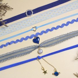 Nova&Aria 6PC Blue Chokers Set For Women Heart Pearl Choker Necklaces Flower Pendant Velvet Cute Choker Necklace Classic Tattoo Colorful Lace Chokers-19
