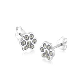 Elli Ladies Paw Stud Earrings Dog Cat with Crystals, Facet cut, Crystal