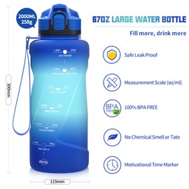 Niggeey Sports Water Bottle 500 ml, 700 ml, 1 L, 1.5 L, 2 L Drinking Bottle, Children Leak-Proof, BPA-Free Tritan Motivational with Time Marking, Sports Bottle for Children, School, Fitness, Gym
