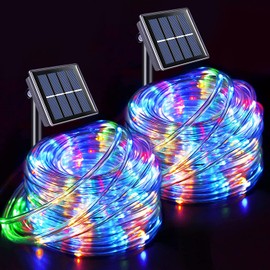 JMEXSUSS 2 * 200 LED Solar Rope Lights, 66ft IP 65 Waterproof Camping Lights Outdoor, 8 Modes Trampoline Accessories Solar Trampoline Lights for Camp Trampoline Ladder Slide Tent (Multicolor)