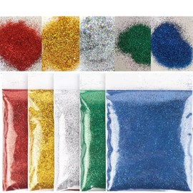 KARLOR Glitter Powder Makeup, 5 x 20 g Glitter Powder Face Body Nail Glitter Powder for Crafts Red Green Silver Gold Blue Craft Glitter Powder for Nail Face Body Hair Crafts