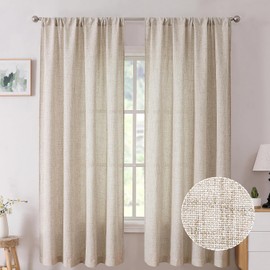 Tollpiz - Cortinas cortas de lino para recámara, con bolsillo para barra, cortinas semitransparentes de lino gruesas para sala de estar, 96.52 x 114.3 cm de largo, color natural, juego de 2 paneles