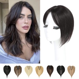 Lasunork Hair Toppers for Thinning Hair Women Real Hair Pieces for Women Human Hair Topper Adding Extra Hair Volume Swiss Base Clip in Hair Extensions 10inch (Natural Black)