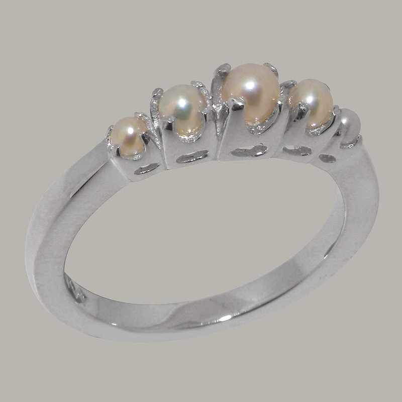 925 Sterling Silver Cultured Pearl Womens Engagement Ring - Size