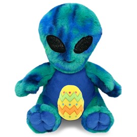 DolliBu Super Soft Blue Tie-Dye Alien with Yellow Easter Egg Plush - 9 Inches