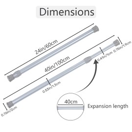 UEXHWS Tension Rods for Windows 24 to 40 Inch Spring Tension Curtain Rod Adjustable Curtain Rods Small Tension Rod No Drill Spring Tension Rod for closet, (Silver, 24-40 in-2 pcs)