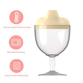 Crumye Fancy Wine Glass Sippy Cup Spill Proof for Baby, Toddler, and Child, Goblet Style Great for Your Prince & Princess Holidays Birthday Party Celebration, 5 Ounce(Yellow)