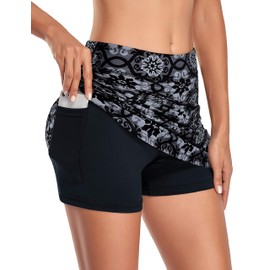 Kimmery Skirts for Teen Girls High Waisted,Lightweight Elastic Wide Waistband Skirt with 2-in-1 Layers Autumn Sport Pickleball Basketball Golf Skort Foral M