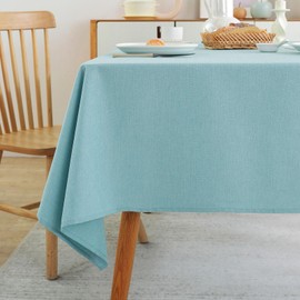 Laolitou Table Cloth Rectangle Linen Waterproof Textured Blue Tablecloth, Washable Wrinkle Free Spill Proof Fabric Tablecloths for Dining Table Farmhouse Kitchen Holiday, 60x84 Inch