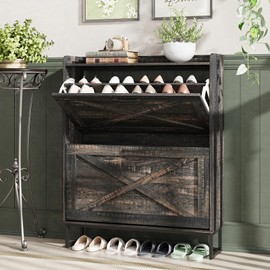Maupvit Maupvit Shoe Storage Cabinet with 2 Flip Drawers, Freestanding Organizer with Metal Legs for Entryway, Narrow Shoe Rack Cabinet, Dark Rustic Oak