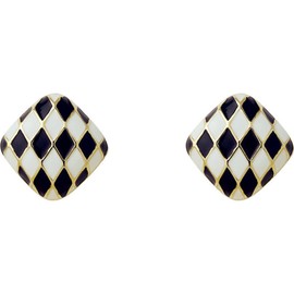 Checker Heart Stud Earrings for Women Unique Temperament Enamel Black White Striped Checkerboard Lightweight Small Earrings for Minimalist Valentines Day Birthday Anniversary Fashion Jewelry Gifts (Square checker studs)