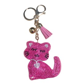 Popfizzy Rhinestone Pink Cat Keychain for Women, Cute Cat Backpack Keychain, Cat Lover Gifts for Women, Sparkle Cat Key Chain