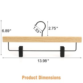 TOPIA HANGER Pants Hangers 10 Pack, Wooden Clothes Hangers with Black Clips and Rotatable Hook, Durable Natural Rubber Wood Hangers for Skirts, Pants, Jeans, Shorts - CTS02N