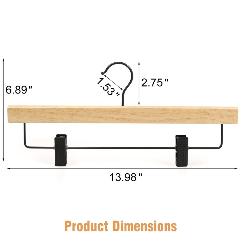 TOPIA HANGER Pants Hangers 10 Pack, Wooden Clothes Hangers with