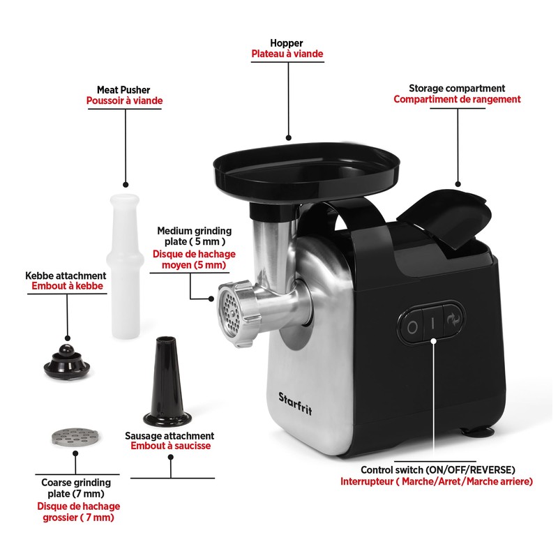 Starfrit Electric Meat Grinder - Two Stainless Steel Grinding Plates