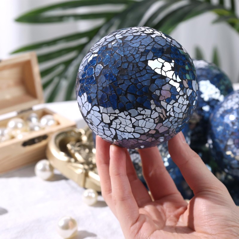 DomeStar 3PCS Decorative Balls, Mosaic Glass Orbs Centerpiece Balls 4inch