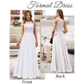 Wedtrend Evening Dress, Women's Long Halterneck Dress, Women's Cocktail Dress, Elegant for Wedding, Prom Dress, Chiffon Lace Dress, White