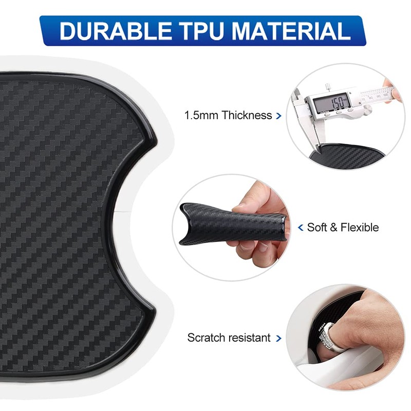JDMON Car Handle Cup Scratch Protector, 4PCS TPU Carbon Fiber
