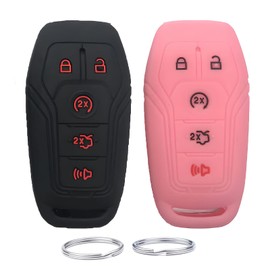 KUSTSOFT Silicone Rubber Key Fob Cover Compatible with 2013-2018 Ford Edge Explorer F-150 F-250 Super Duty F-350 Super Duty Fusion Mustang Lincoln MKX 2Pcs(Black Pink)