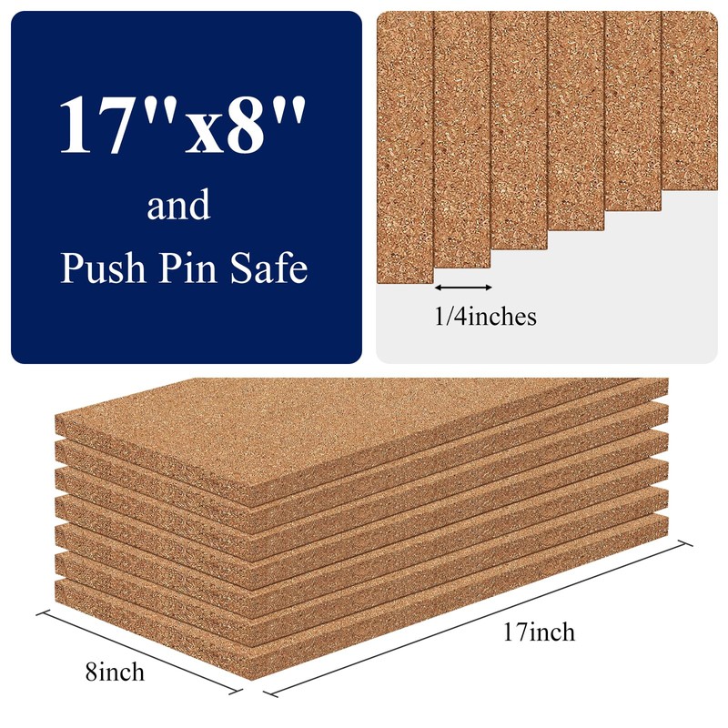 NACHLYNN Cork Board 6 Pack 17 x 8 Square Bulletin