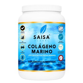 Colágeno Marino Péptidos 500 g | 100% Puro | Saisa Herbal | Hidrolizado Alta Absorción | Piel, Articulaciones, Cabello y Uñas | Sin Sabor
