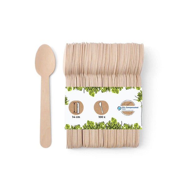 BIOZOYG Environmentally Friendly Disposable Wooden Spoons I Wooden Cutlery Soup