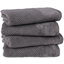 Pure Label 4-piece hand towel set with hanging loops, made of 100% cotton, absorbent, soft and Oeko-Tex certified, pack of 4 hand towels 50 x 100 cm, made of the finest cotton, anthracite, grey