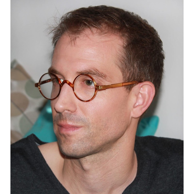 BLUELESS-Gafas de lectura redondas vintage Profesor Lectores (raya gris, 3.00)