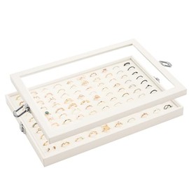 Lolalet Bandeja Organizadora de Joyas con Tapa, 100 Rejillas de Joyero para Anillos Exhibidor Joyería Alhajero Jewelry box Terciopelo Caja Almacenaje 