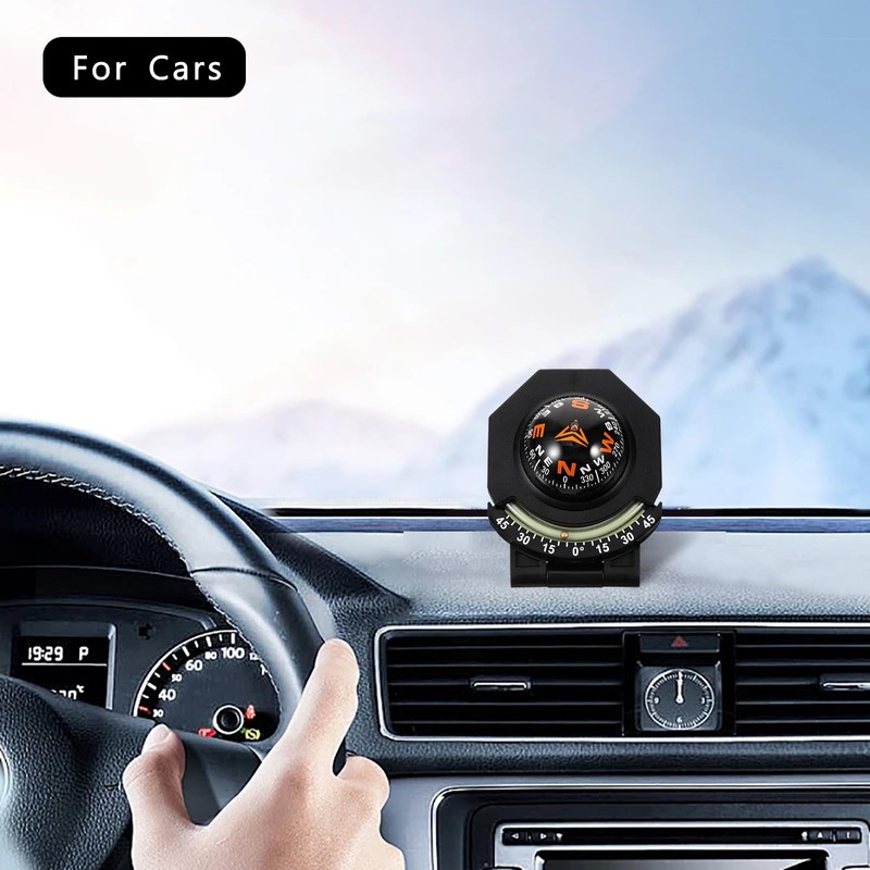 Black Adjustable Ball Night Vision Compass Boat Compass Dash Mount,