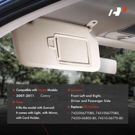 A-Premium Left & Right Sun Visor Compatible with Toyota Camry 2007 2008 2009 2010 2011, with Mirror and Light, Gray
