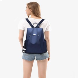 NICOLE & DORIS Fashion Women Backpack Casual Ladies Rucksack Shoulder Handbags School Bag Oxford Cloth Anti-Theft Design Dark Blue