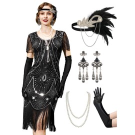 YESSA Flapper Dresses 1920s Dresses for Women,Great Gatsby Dresses for Women Roaring 20s Costumes With 20s Accessories for Harlem Nights,Black Silver,Small