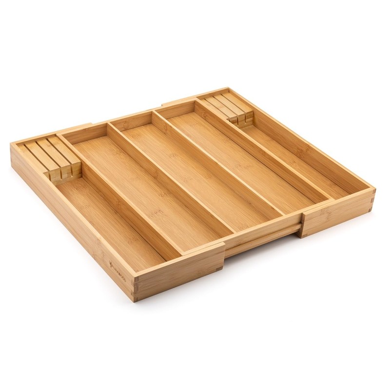 Purawood Kitchen Drawer Organizer with Knife Blocks - Utensil Drawer