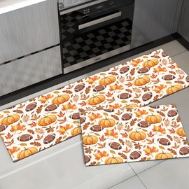 APROPHIC Fall Pumpkin Kitchen Mat Rugs Sets of 2,Autumn Leaves American Football Rugby Theme Runners for Decorations Sink,Laundry Room,Hallways, Floor Non Slip Carpet Washable 16x24 + 16x41 in