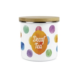 Purely Home Polka Dots Decaf Tea Storage Canister - Multicoloured Spotty Housewarming Homewares Presents - Metal/Enamel Tea Refreshments Storage Container Kitchen Gift