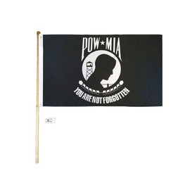 Ant Enterprises 5' Wood Flag Pole Kit Wall Mount Bracket with 3x5 Pow Mia Black White Poly Flag