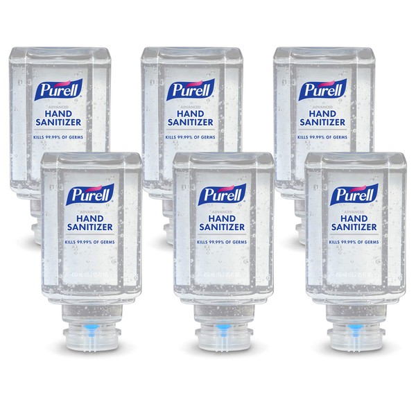 Purell Advanced Hand Sanitizer Gel ES1 Push-Style Hand Sanitizer Dispenser, 450 mL refill bottle (Pack of 6) – 4450-06