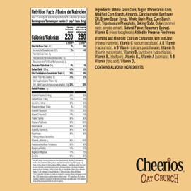 Cheerios Oat Crunch Almond Breakfast Cereal, Made with Whole Grain, Family Size, 24 oz