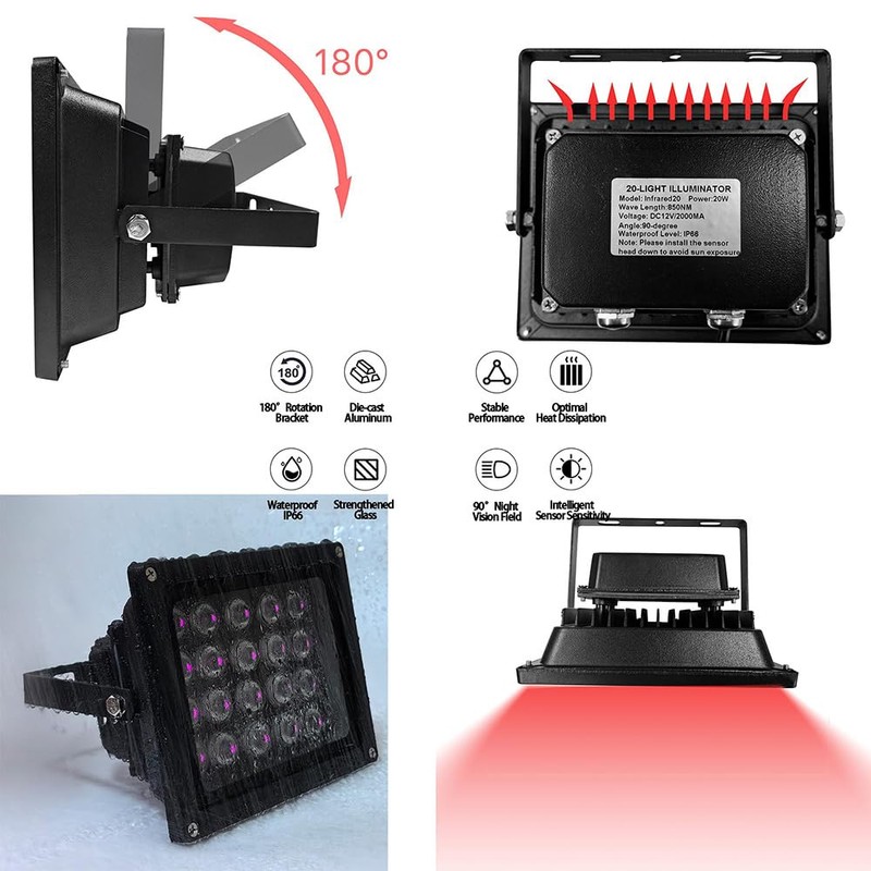 JCHENG SECURITY JC 210ft Infrared Illuminator, 20 LEDs 90 Degree